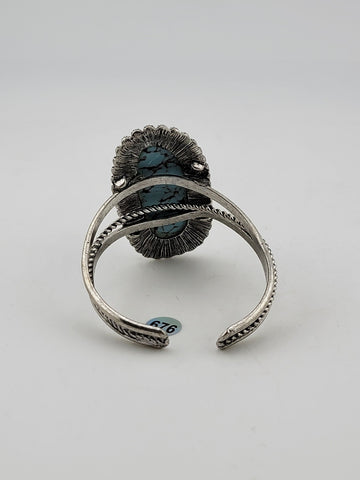 Antique Original Native America Navajo huge Natural Turquoise Silverplate Bangle