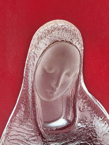 Vintage Viking Clear Frosted Textured Art Glass Virgin Mary Madonna Figurine
