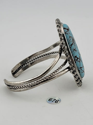 Antique Original Native America Navajo huge Natural Turquoise Silverplate Bangle