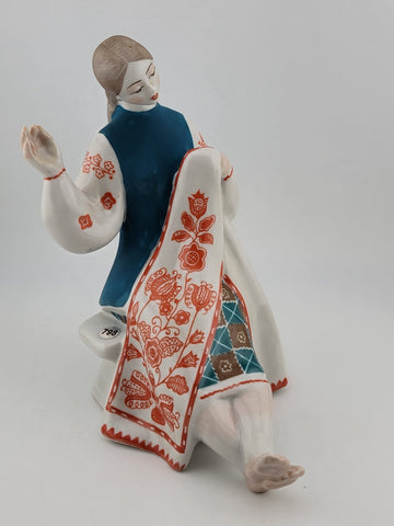 1960, Ukraine Porcelain sculpture "Ukrainian woman embroidery shawl", Kiev, RARE