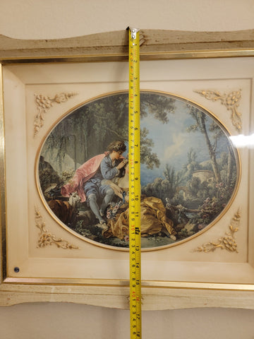 ANTIQUE  ORIGINAL 19th C Francois Boucher LITHOGRAPH  LADY& CAVALIER COURT SCENE