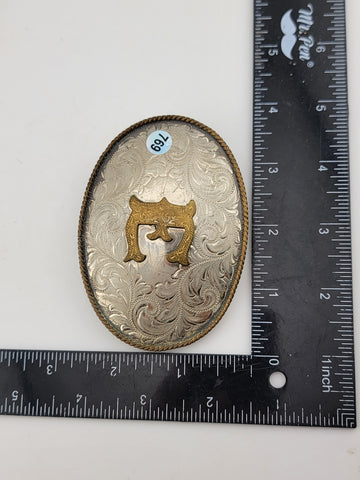 Vintage Montana Silversmiths German Silver Belt Buckle - Letter "E" Monogram