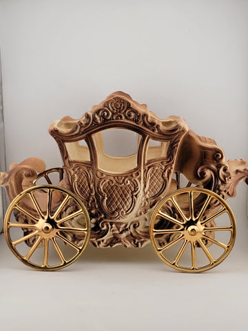 Rare Antique OOAK Large Purple Porcelain Horse Carrige Cart W Golden Wheels.