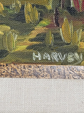 Vintage One Of Kind Hand Painted Oil On Canvas Painting Signed By Artist Harvey.