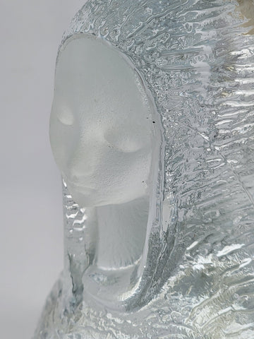 Vintage Viking Clear Frosted Textured Art Glass Virgin Mary Madonna Figurine