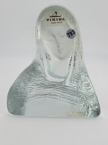 Vintage Viking Clear Frosted Textured Art Glass Virgin Mary Madonna Figurine
