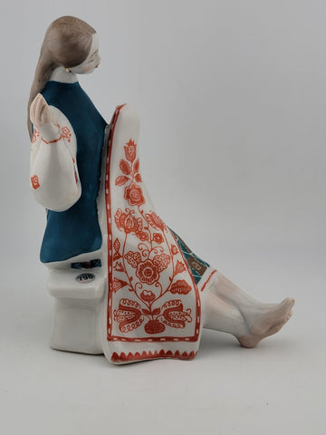 1960, Ukraine Porcelain sculpture "Ukrainian woman embroidery shawl", Kiev, RARE