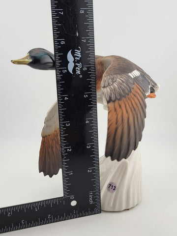 VINTAGE MID CENTURY C. MARTINO SPAIN BISQUE PORCELAIN DUCK ON FLY SCULPTURE