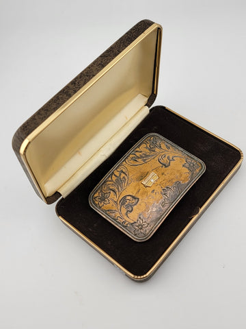 Rare Vintage Monsanto Belt Buckle 10kt Gold Plated W Diamond Emblem Original Box