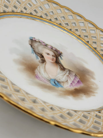 Antique Reticulated Porcelain Plate. Gilt Border Feature La Princess De Lamballe