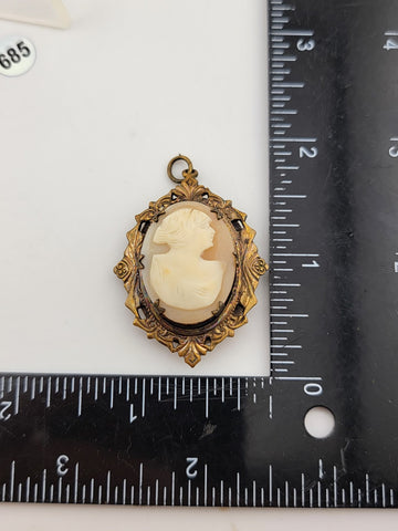 Rare Antique Hand Carved Gold Plated Cameo Locket Pendant Mixed Metals C 1910.