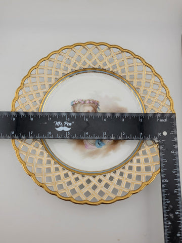 Antique Reticulated Porcelain Plate. Gilt Border Feature La Princess De Lamballe