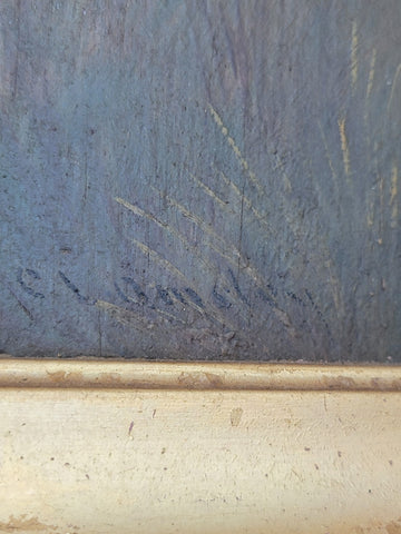 Rare 19th C Children Playing French Oil Painting Signed wood panel Guilded Frame