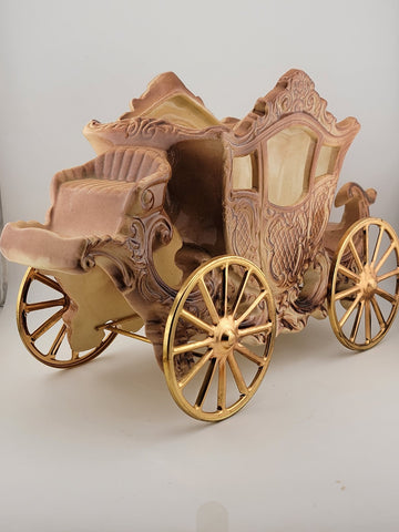 Rare Antique OOAK Large Purple Porcelain Horse Carrige Cart W Golden Wheels.