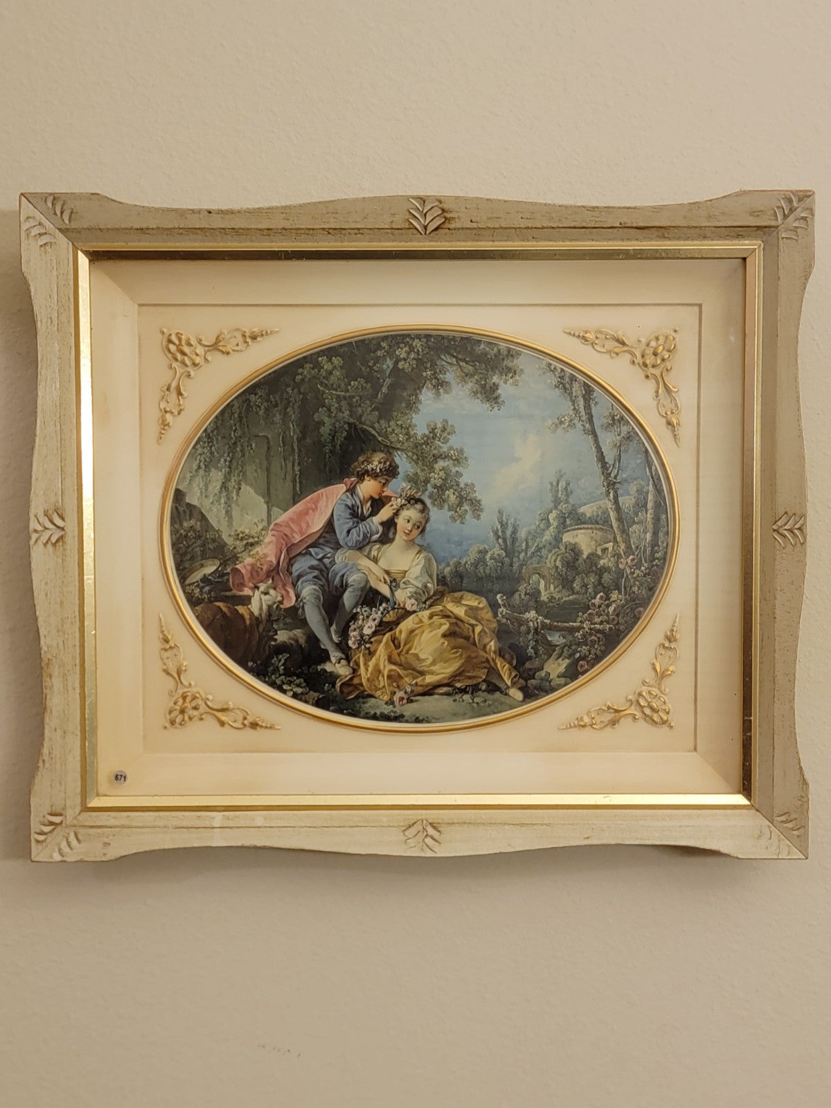 ANTIQUE  ORIGINAL 19th C Francois Boucher LITHOGRAPH  LADY& CAVALIER COURT SCENE