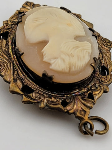 Rare Antique Hand Carved Gold Plated Cameo Locket Pendant Mixed Metals C 1910.