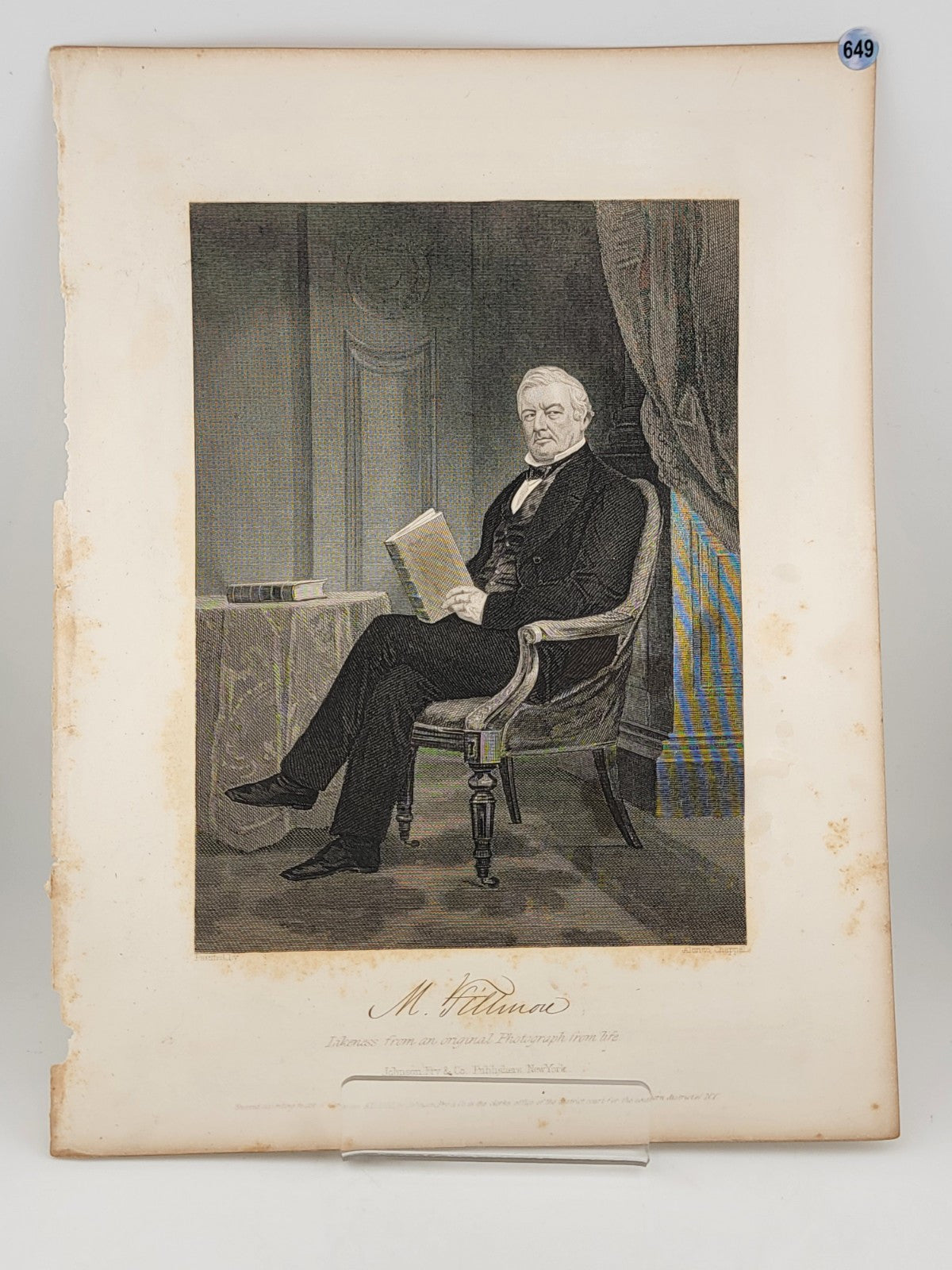 Antique Original 1862 M Fillmore Portrait Engraving By Jhonson Fry& Co.
