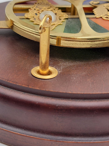 Vintage Kaleidoscope Wind Up Music Box Rotating Wood Brass Stained Jeweled Glass