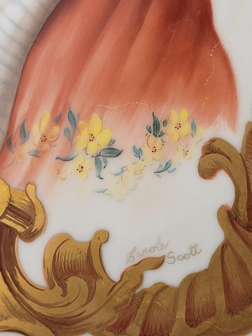 Exquisite Carol Scott Limoges Porcelain Hand-Painted & Gilded Flat Plate. 12 In.