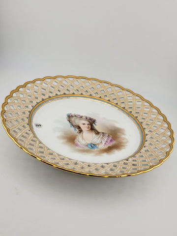Antique Reticulated Porcelain Plate. Gilt Border Feature La Princess De Lamballe