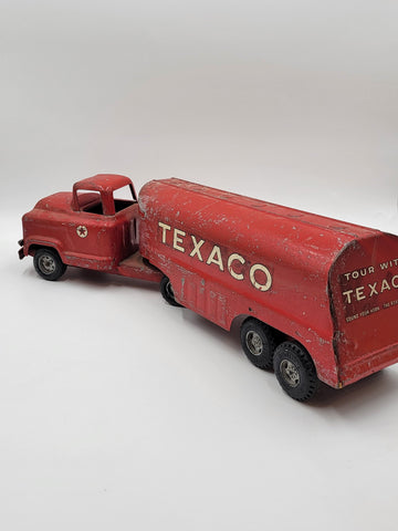 Vintage Buddy L Pressed Steel Texaco Oil Tanker Delivery Semi Truck Toy 1950 24”