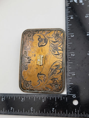 Rare Vintage Monsanto Belt Buckle 10kt Gold Plated W Diamond Emblem Original Box