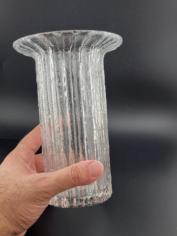 Rare Iittala Finland Crystal Vertica Vase designed by Timo Sarpaneva. Signed.