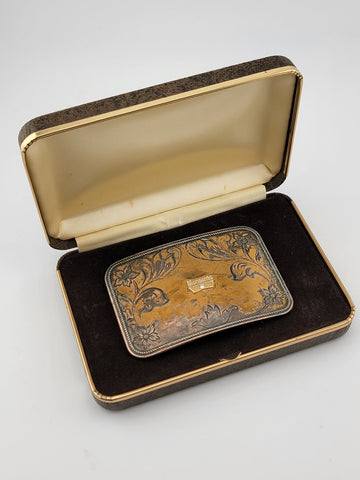 Rare Vintage Monsanto Belt Buckle 10kt Gold Plated W Diamond Emblem Original Box