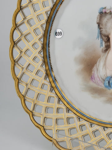 Antique Reticulated Porcelain Plate. Gilt Border Feature La Princess De Lamballe