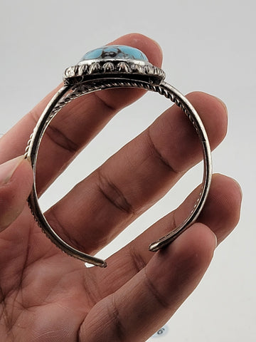 Antique Original Native America Navajo huge Natural Turquoise Silverplate Bangle