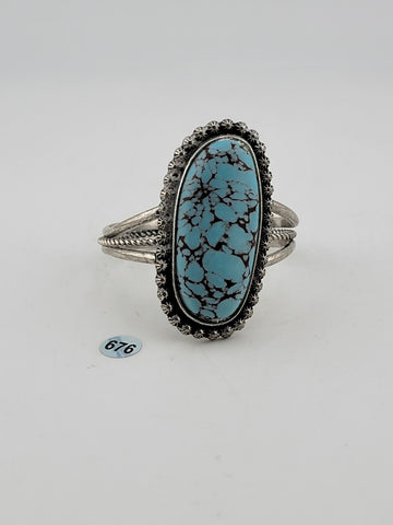 Antique Original Native America Navajo huge Natural Turquoise Silverplate Bangle