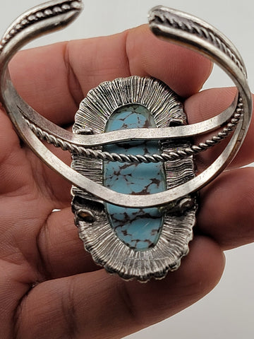 Antique Original Native America Navajo huge Natural Turquoise Silverplate Bangle