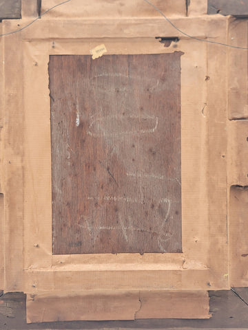 Rare 19th C Children Playing French Oil Painting Signed wood panel Guilded Frame