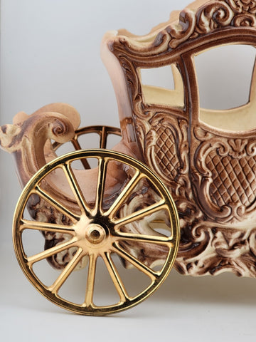 Rare Antique OOAK Large Purple Porcelain Horse Carrige Cart W Golden Wheels.