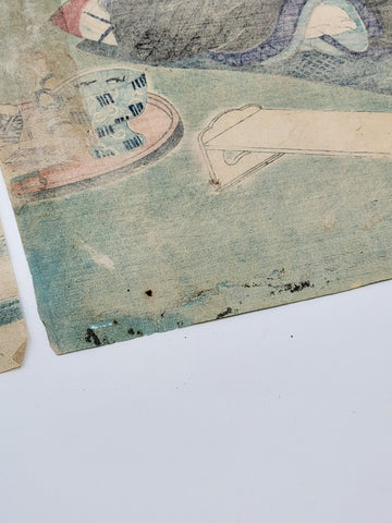 Original 19th C Utagawa Kunisada II Japanese Woodblock Print Interior Scene.