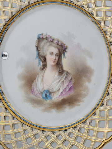 Antique Reticulated Porcelain Plate. Gilt Border Feature La Princess De Lamballe
