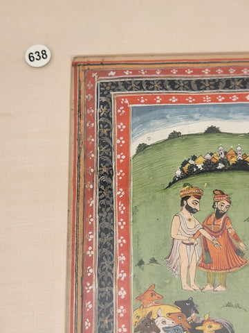 Antique Hand Painted Indian Framed Watercolor & Gold Leaf on Paper Shepards.