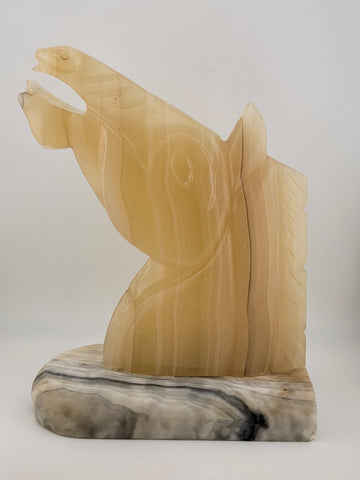 Vintage Pai Of Hand Carved Marble/ Onyx Horse Head Bookends On Marble Base 12 Lb