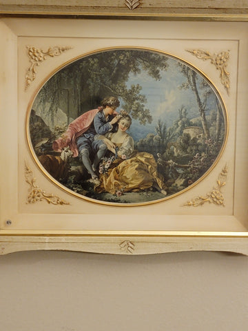ANTIQUE  ORIGINAL 19th C Francois Boucher LITHOGRAPH  LADY& CAVALIER COURT SCENE