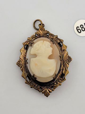 Rare Antique Hand Carved Gold Plated Cameo Locket Pendant Mixed Metals C 1910.