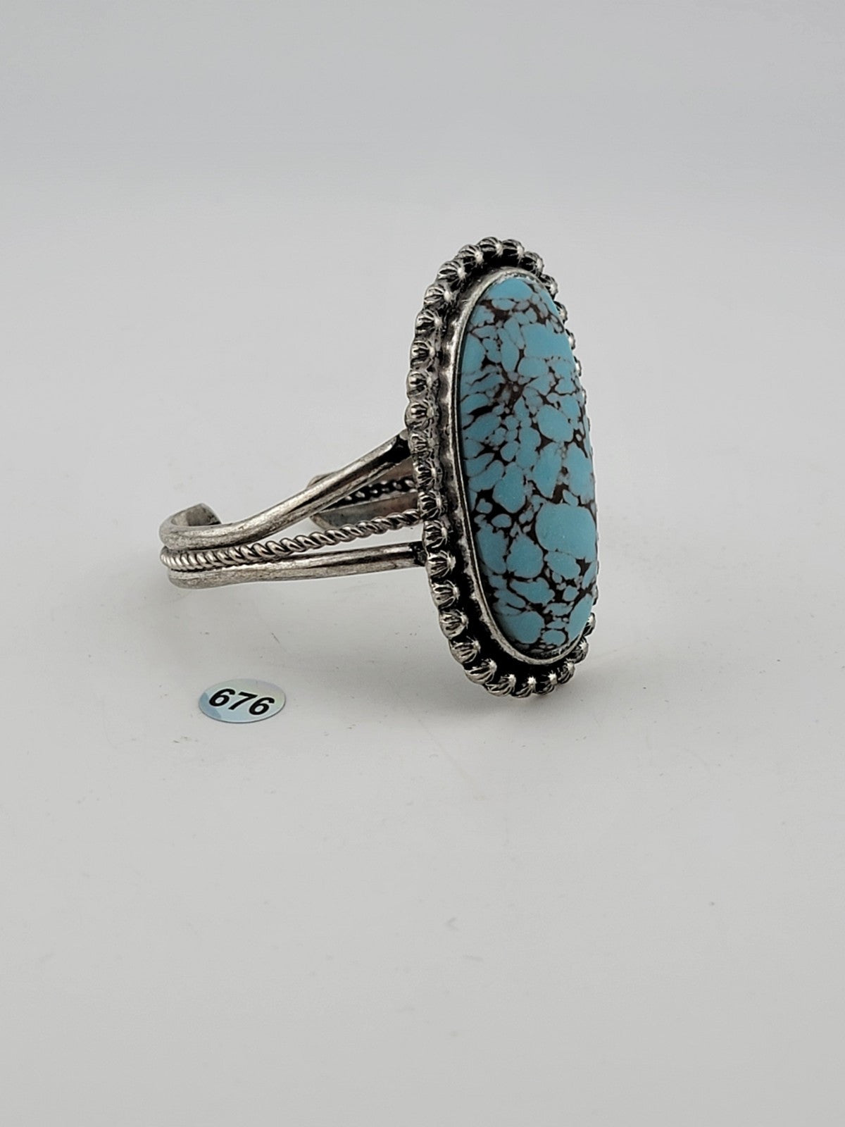 Antique Original Native America Navajo huge Natural Turquoise Silverplate Bangle