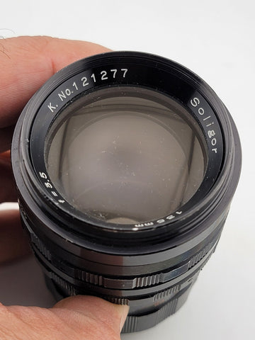 VINTAGE 1960 MIRANDA D  35mm CAMERA, SOLIGOR MIRANDA 135 mm LENS. Clean.Untested