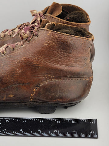 Antique 1920's Star Brand Football / Soccer Boots Brown Leather Shoes Cleats