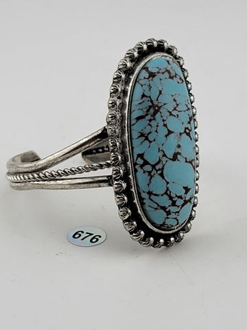 Antique Original Native America Navajo huge Natural Turquoise Silverplate Bangle