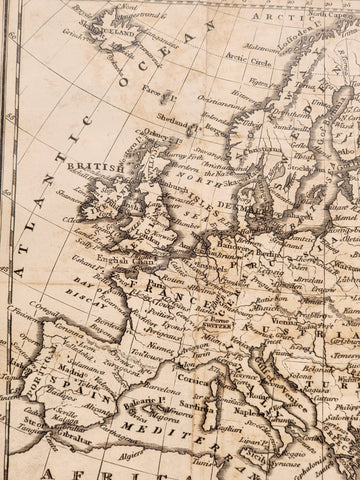 Rare Antique Original 1843 Miniature Map Of Europe. Approx 5 7/8" x 7 3/8.