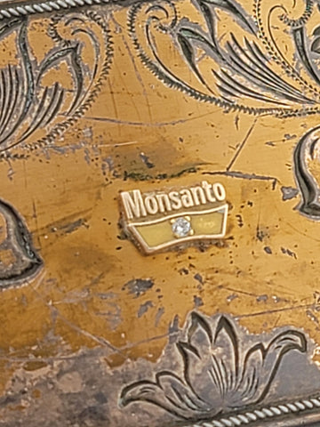 Rare Vintage Monsanto Belt Buckle 10kt Gold Plated W Diamond Emblem Original Box