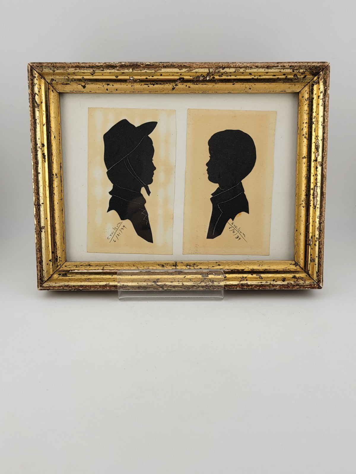 Rare Antique 1939 Double Portrait Silhouette Of Boy & Girl. Signed C. Wilson