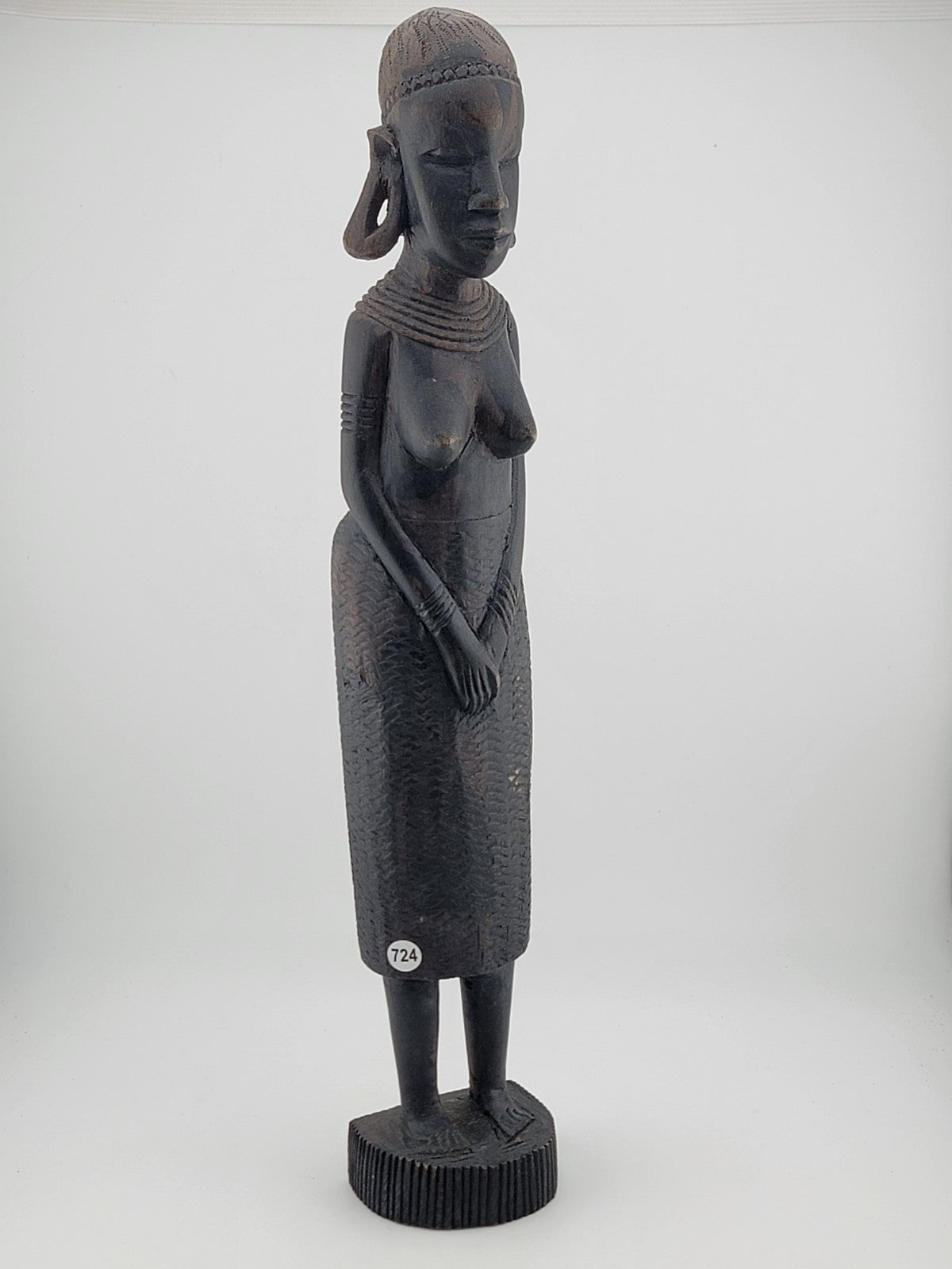Vintage African Ebony Wood Semi-Nude Woman w/Child Carved Statue, 13" Sculpture