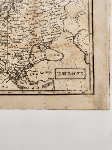 Rare Antique Original 1843 Miniature Map Of Europe. Approx 5 7/8" x 7 3/8.