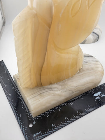 Vintage Pai Of Hand Carved Marble/ Onyx Horse Head Bookends On Marble Base 12 Lb